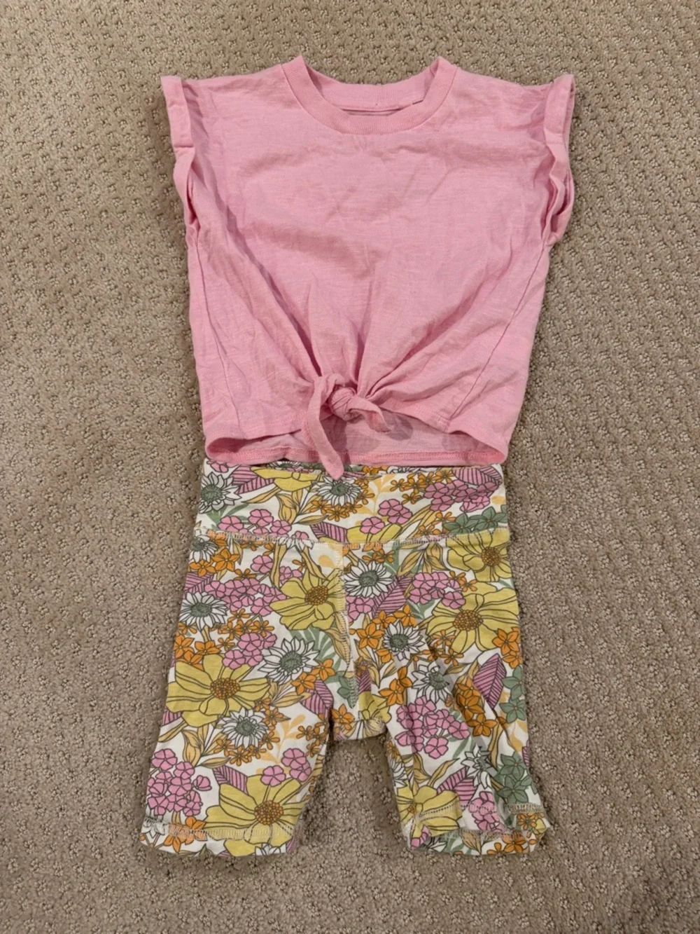 Jessica Simpson Pink Top with Yellow & Green Floral Shorts Set